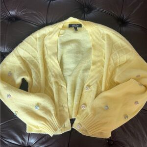 Lily Fox Yellow Embroidered Women's Cardigan